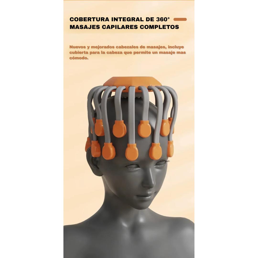 Masajeador de cabeza con luz roja y 20 puntas | Alivio del estrés, migrañas y relajación profunda