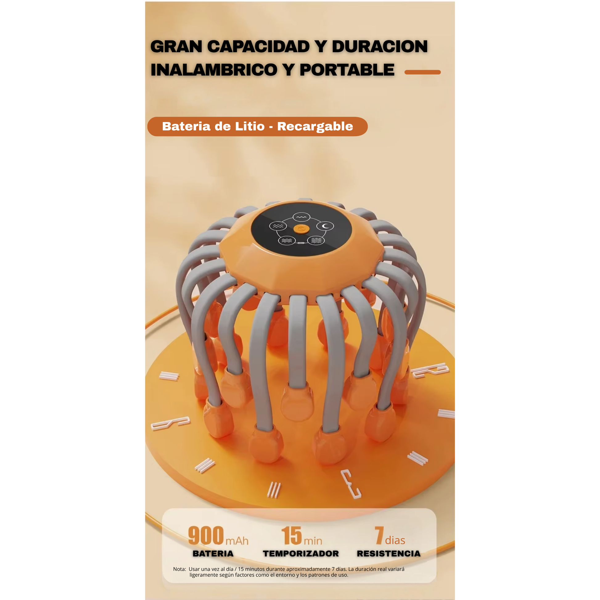 Masajeador de cabeza con luz roja y 20 puntas | Alivio del estrés, migrañas y relajación profunda